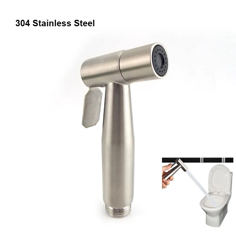 protable Bidet Sprayer wash faucet 304 Stainless Steel silver Bathroom Toilet hanging water Head Handheld wc Self Cleaning