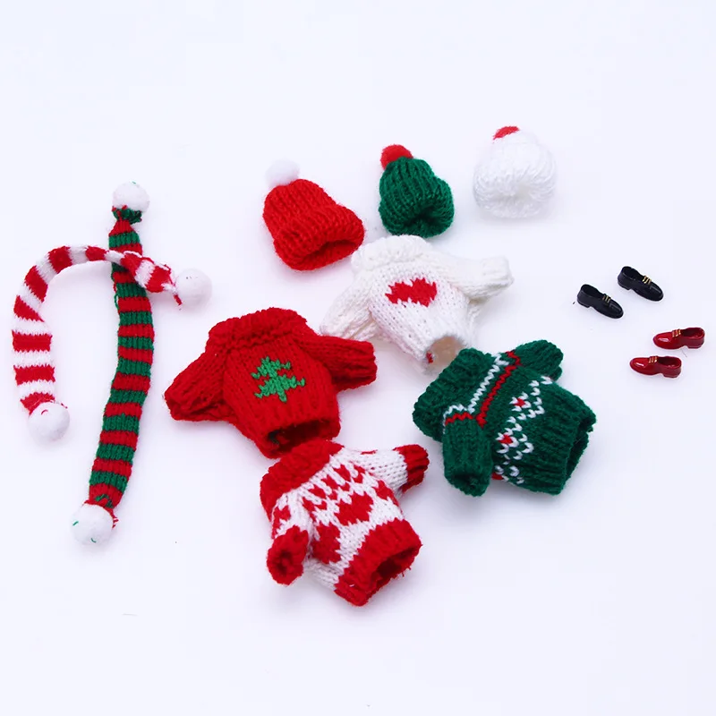 1 set/pack mini doll plush doll knitted clothes sweater scarf shoes small cloth Valentine\'s Day Christmas clothing decoration