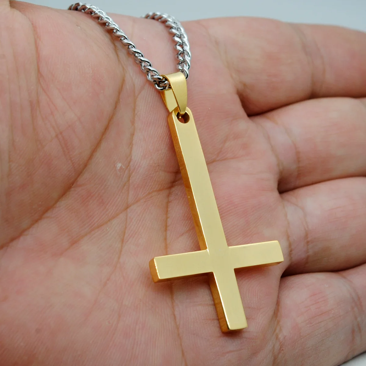 Stainless Steel JESUS Inverted Cross Necklace Personality Letter Cross Necklace Christian Faith English Jesus Jewelry