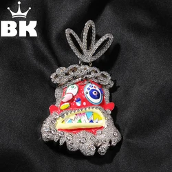 THE BLING KING Travis Scott Hip Hop Anime Enamel Funny Ghost Pendant Necklace Rap Jewelry Colorful Face With Full Cubic Zircon