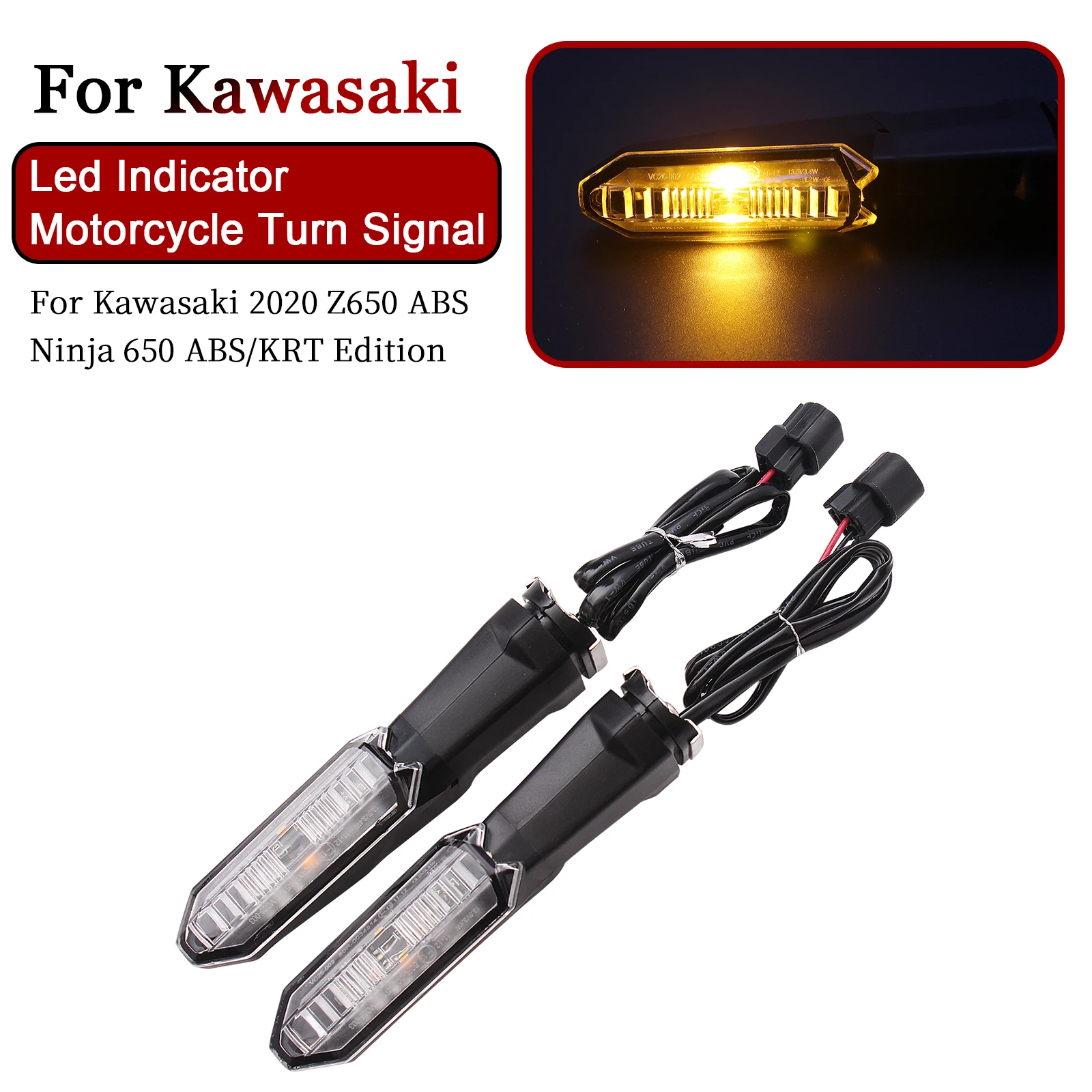 

Motorcycle Flashing Blinker Lights LED Indicator Turn Signals For Kawasaki 2020 Z650 ABS ER650KLF Ninja 650 ABS/KRT Edition