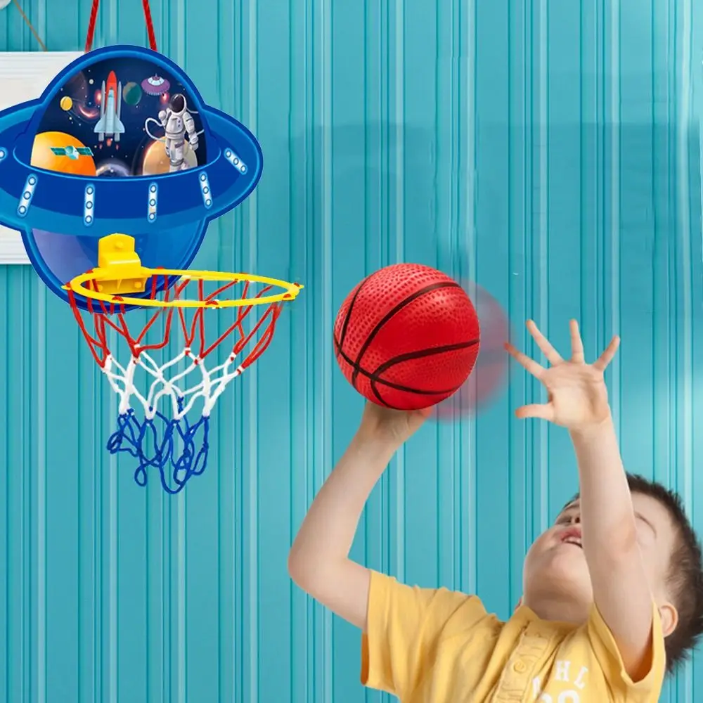 Cadre de basket-ball pliable pour enfants, planche de cerceau de basket-ball, ballon de dessin animé, filet de basket-ball, vaisseau spatial, jouets de sport d'intérieur