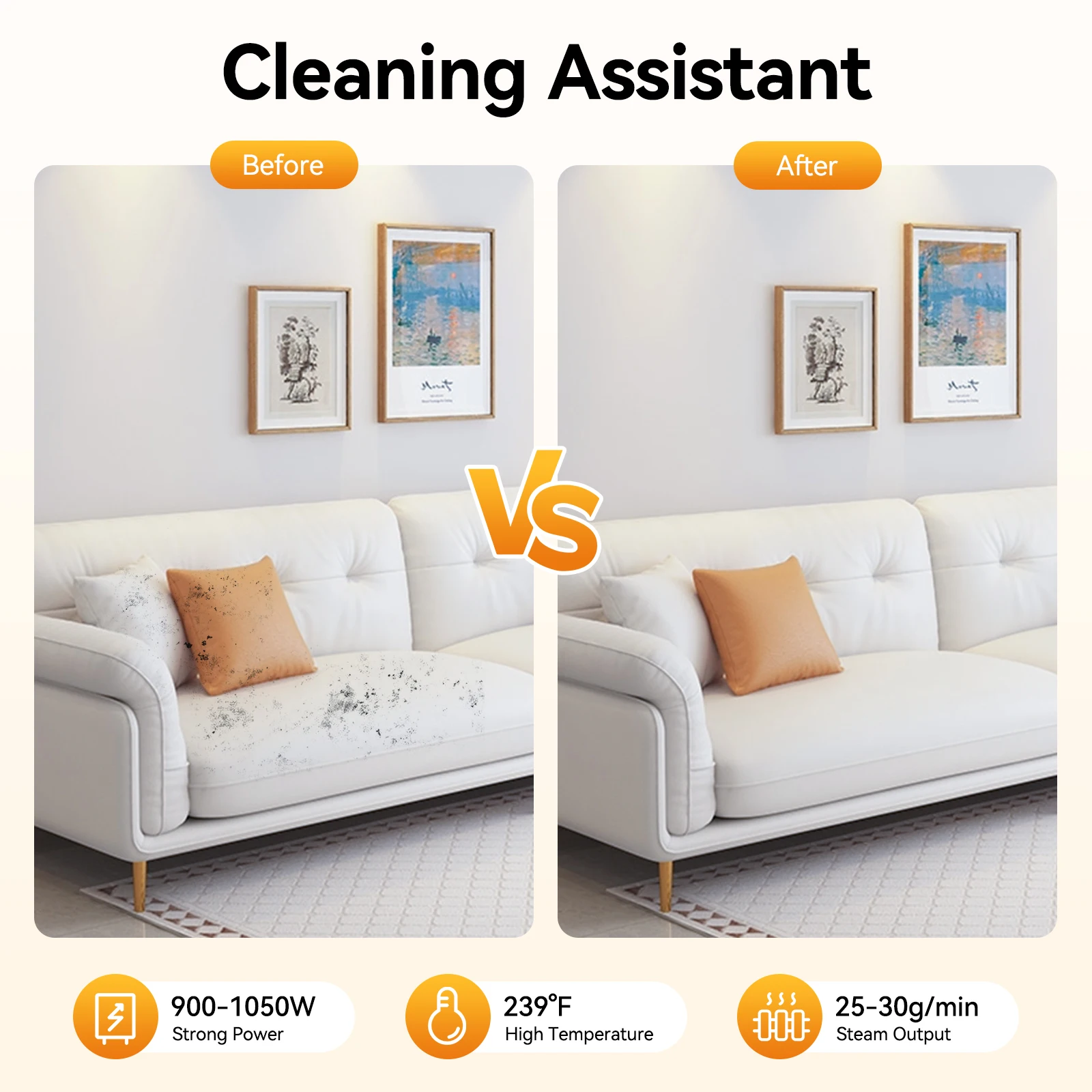 3.0Bar Handheld Steam Cleaner,11.83oz Tank & 10-15min Continuous Steam, 5 Interchangeable Nozzles for Multi-Surface Cleaning