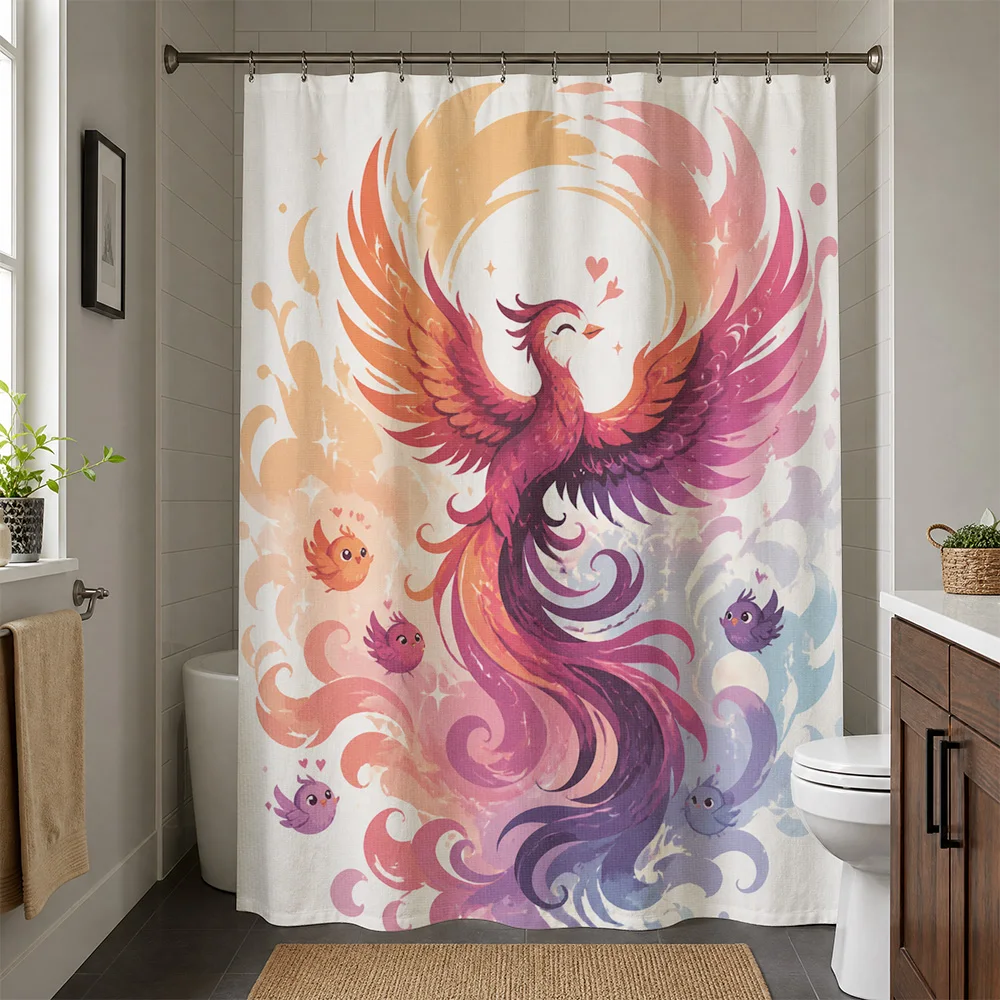 Exquisite Phoenix Mythical Bird Shower Curtain Waterproof Bath Liner Boho Watercolor Print Bathroom Decor Tapestry Curtain
