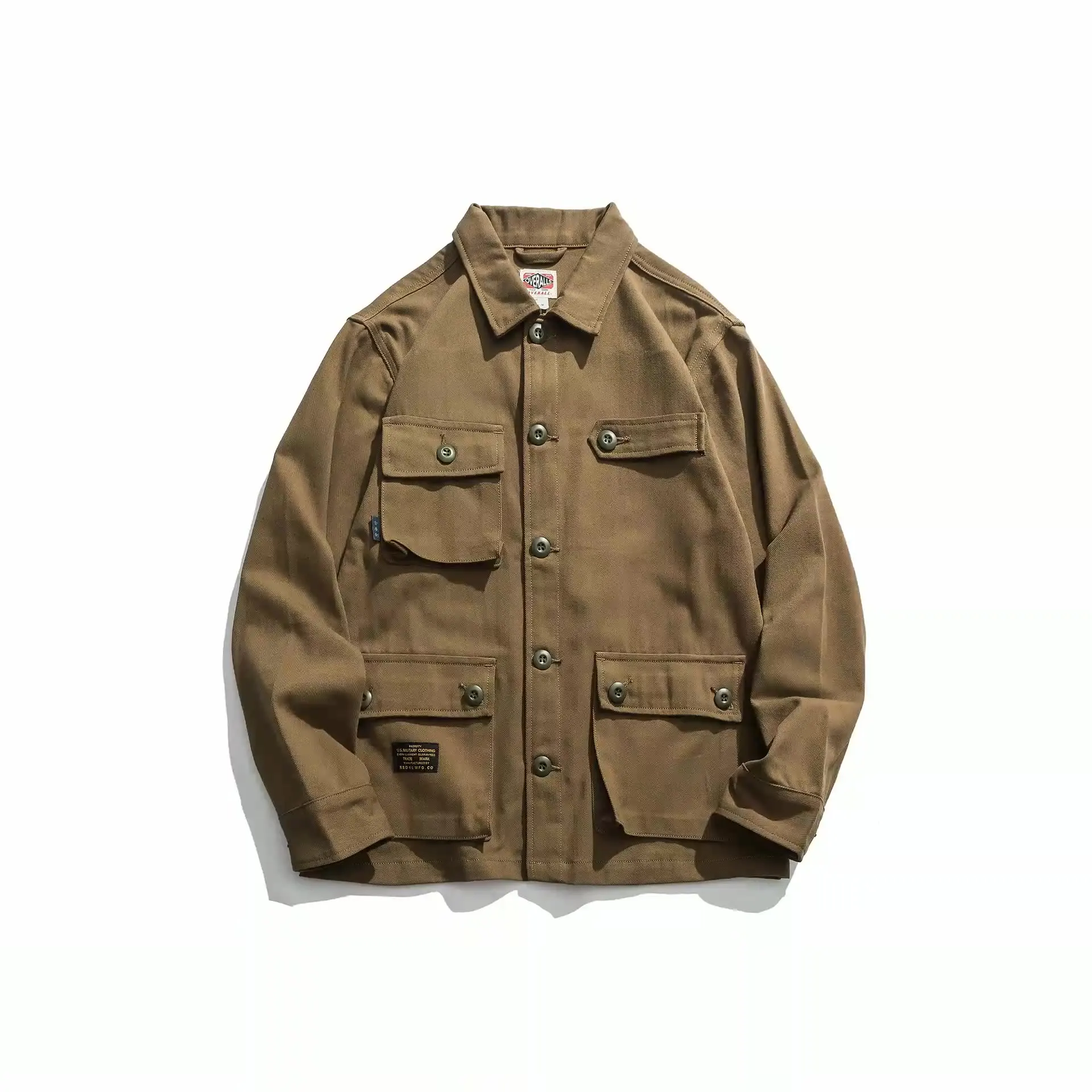 Chigu Men's Clothing | Spring style workwear multi-pocket rough slant men's jacket Japanese retro khaki jacket
