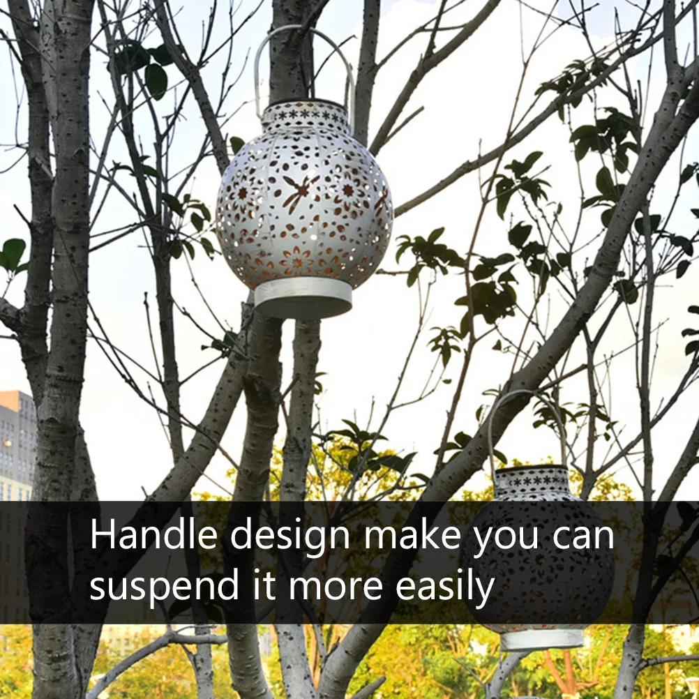 

1Pcs Solar Lantern Outdoor Hanging Garden Wrought Iron Hollow Pendant Lamp Yard Courtyard Night Light Iron Art Lantern Light