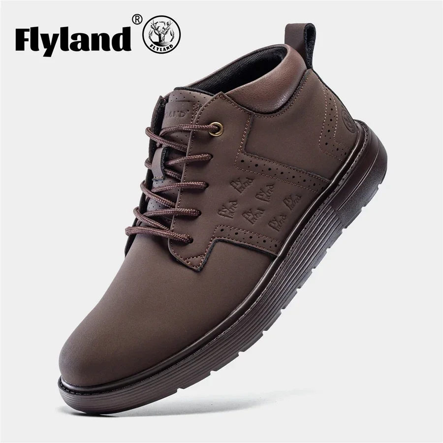 

FLYLAND Fashion Men's Chukka Boots Lace Up Handmade Leather Ankle Boot Lightweight Non-Slip Male Sneaker Shoes