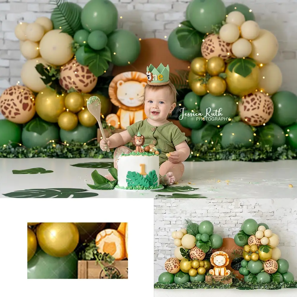 

Wild One Lion Balloons Photography Backdrop Kids Baby Cake Smash Photocall Decors Child Adult Birthday Photo Shoot Backgrounds