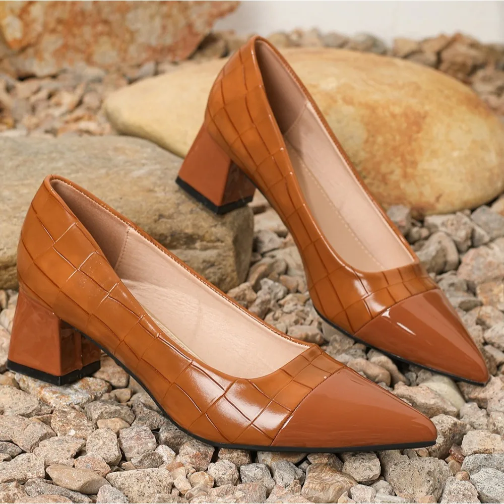 

High Heels Women's Spring and Autumn Pedal Thick Heel Punps New Pointed Work High Heels Leather Shoes Women Mid Heel Pumps