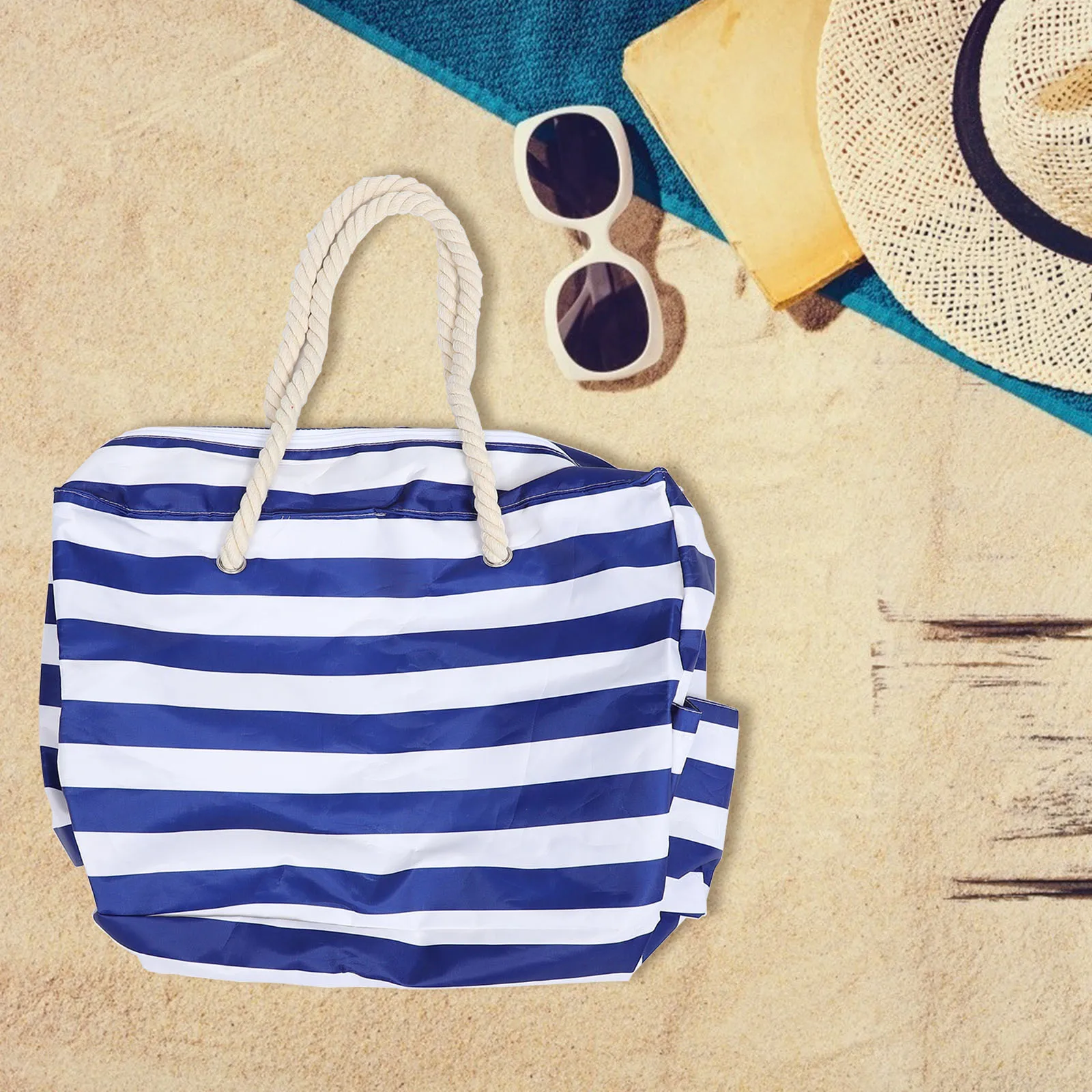 1Pcs Large Beach Tote Bag Waterproof Sand-Resistant Pouch for Pool Party Travel Gym Yoga Picnic Camping Blue Easy Clean Foldable