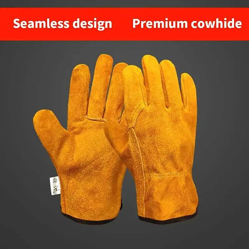 Men Work Gloves Soft Cowhide Driver Hunting Driving Farm Garden Welding Protection Gloves Wear Resistant And Strong Protection