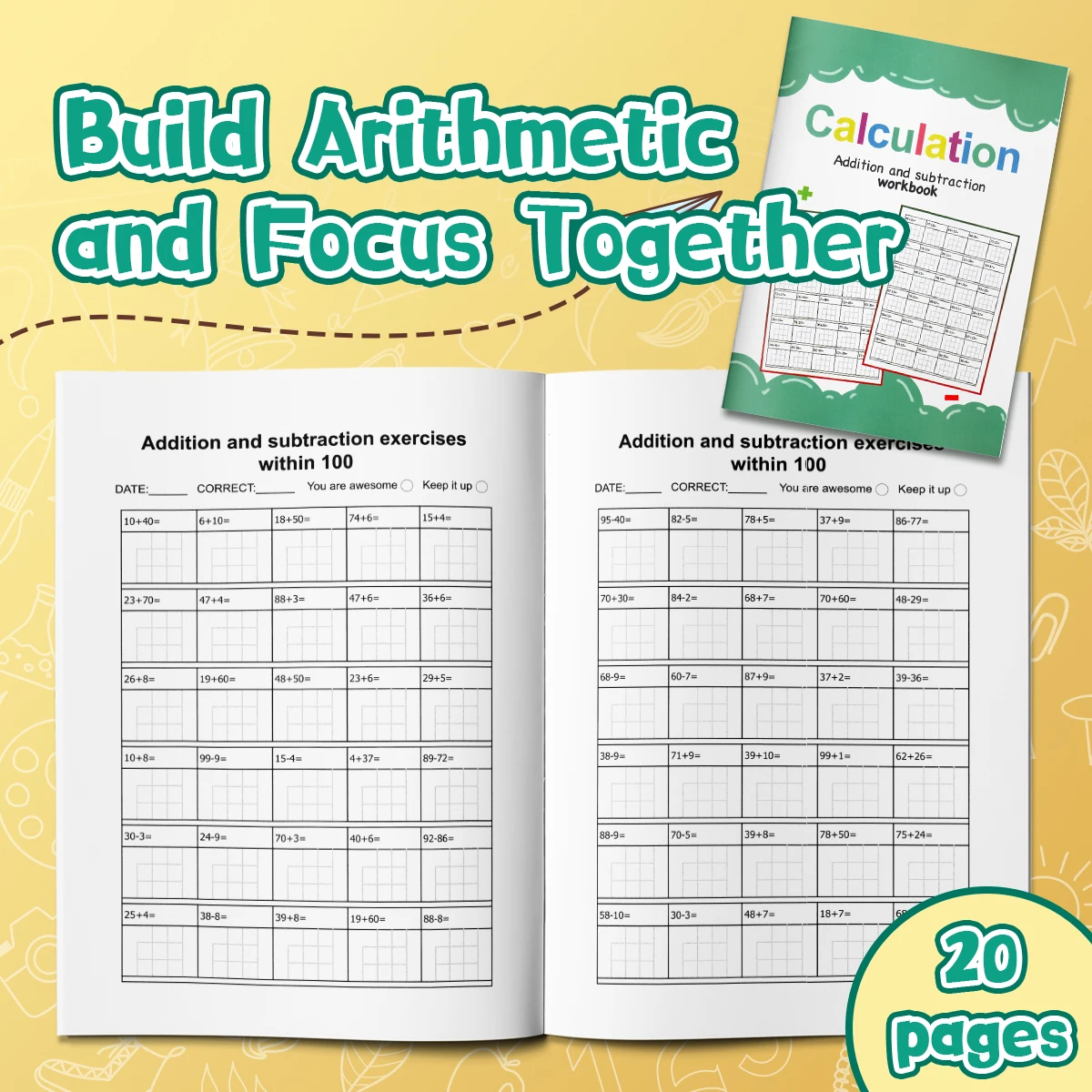 

Basic Math Workbook for Kids – Vertical Addition and Subtraction Drills for Early Learners at Home or in Class