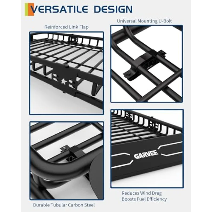 سلة حامل سقف 64 × 50 بسعة 200 رطلاً لسيارات الدفع الرباعي والشاحنات سلة حامل البضائع على السطح شديدة التحمل مع تمديد Lugga #2
