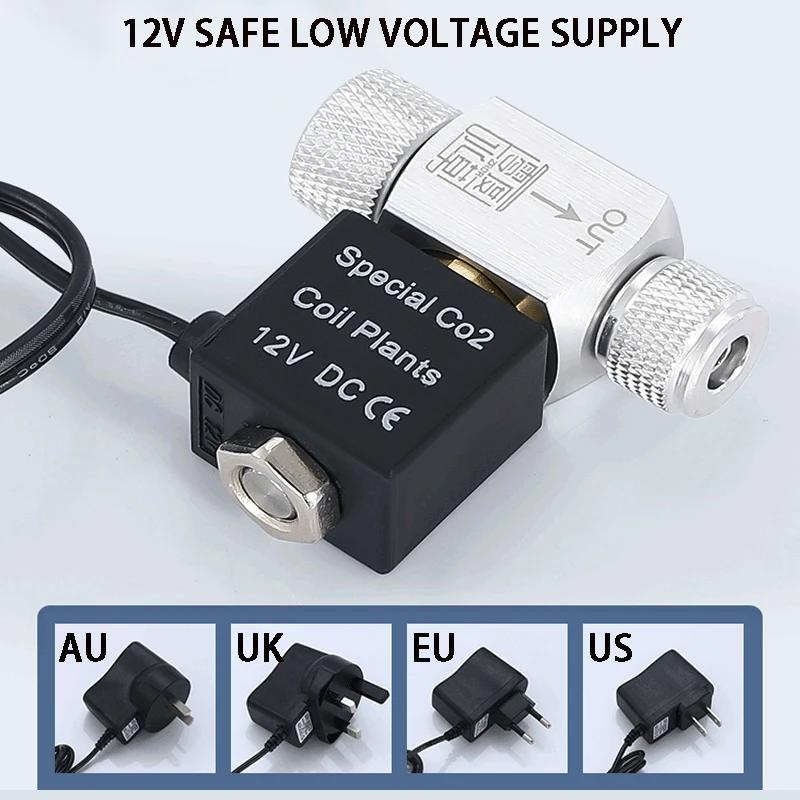 Aquarium CO2 solenoid valve, aluminum alloy waterproof solenoid valve, single and double head fish tank CO2 accessories