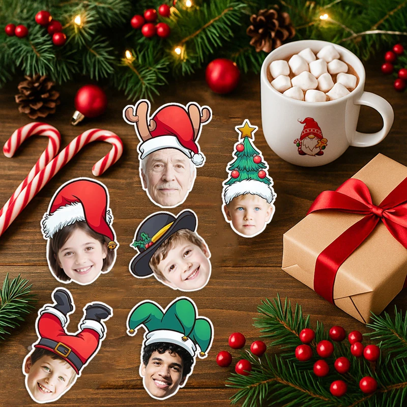 20 قطعة/50 قطعة صورة قابلة للتخصيص عيد الميلاد موضوع ملصقات متعددة سانتا قبعة أنماط نمط السنة الجديدة حفلة الاحتفال ديكور #3