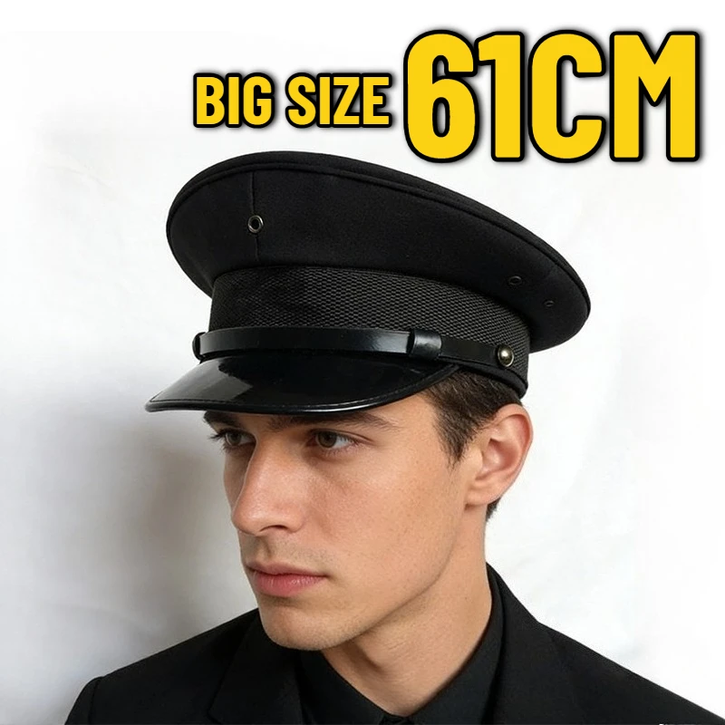 Sombrero Militar de Ala Ancha y Copa Plana de Talla Grande para Hombre, Estilo Oficial Alemán, Ideal para Cosplay, Discotecas y Accesorios de Internet, Color Negro