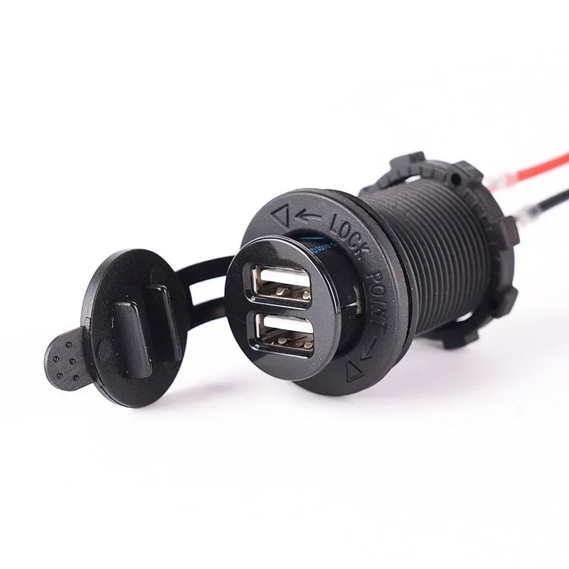 Car Motorcycle Modified Waterproof 12V Power Cigarette Lighter Seat GPS Socket Dual USB Car Charger Mobile Phone Charger