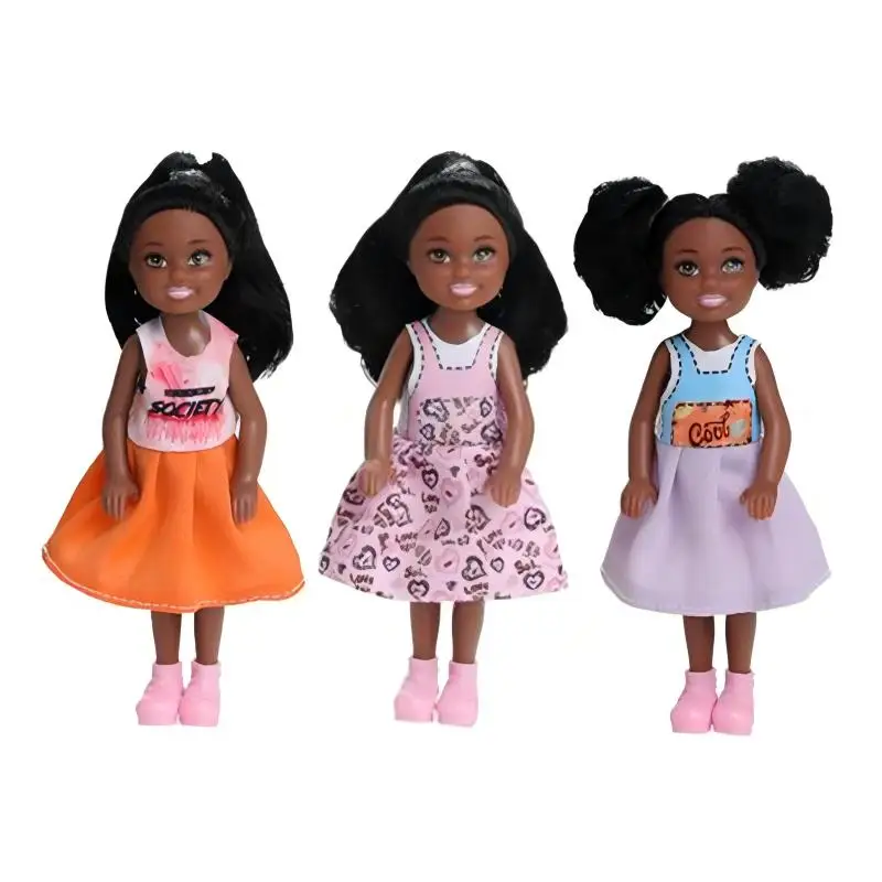Bestseller 3 Stück / Set 5,5 Zoll Puppen Figuren Kawaii Schwarze Afrikanische Puppen Schneller Versand Beste Geburtstagsgeschenke DIY Spielzeug – Detail 3
