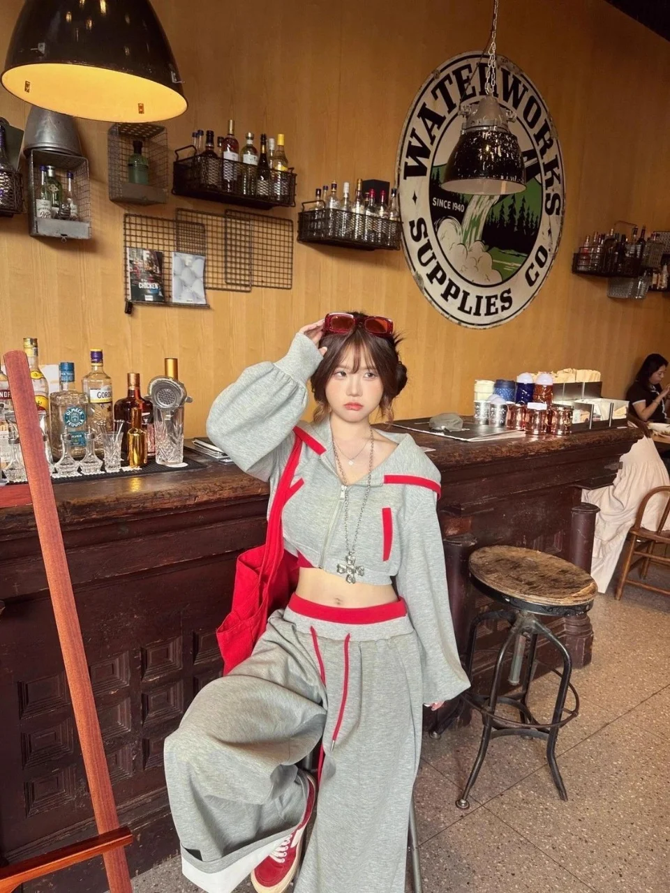 Fille épicée rétro américaine contrastant sweat à capuche ensemble automne casual sport femmes pantalons top deux pièces ensemble Y2K emo