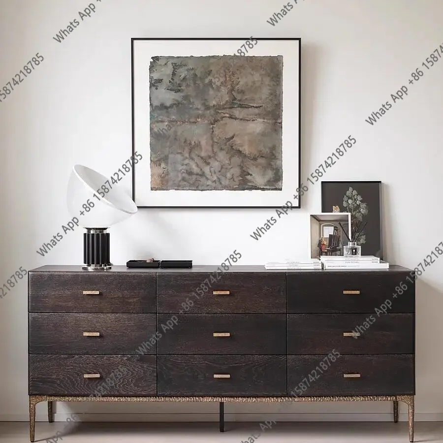N65 Nordic oak solid wood porch cabinet industrial style living room dining side cabinet retro storage designer