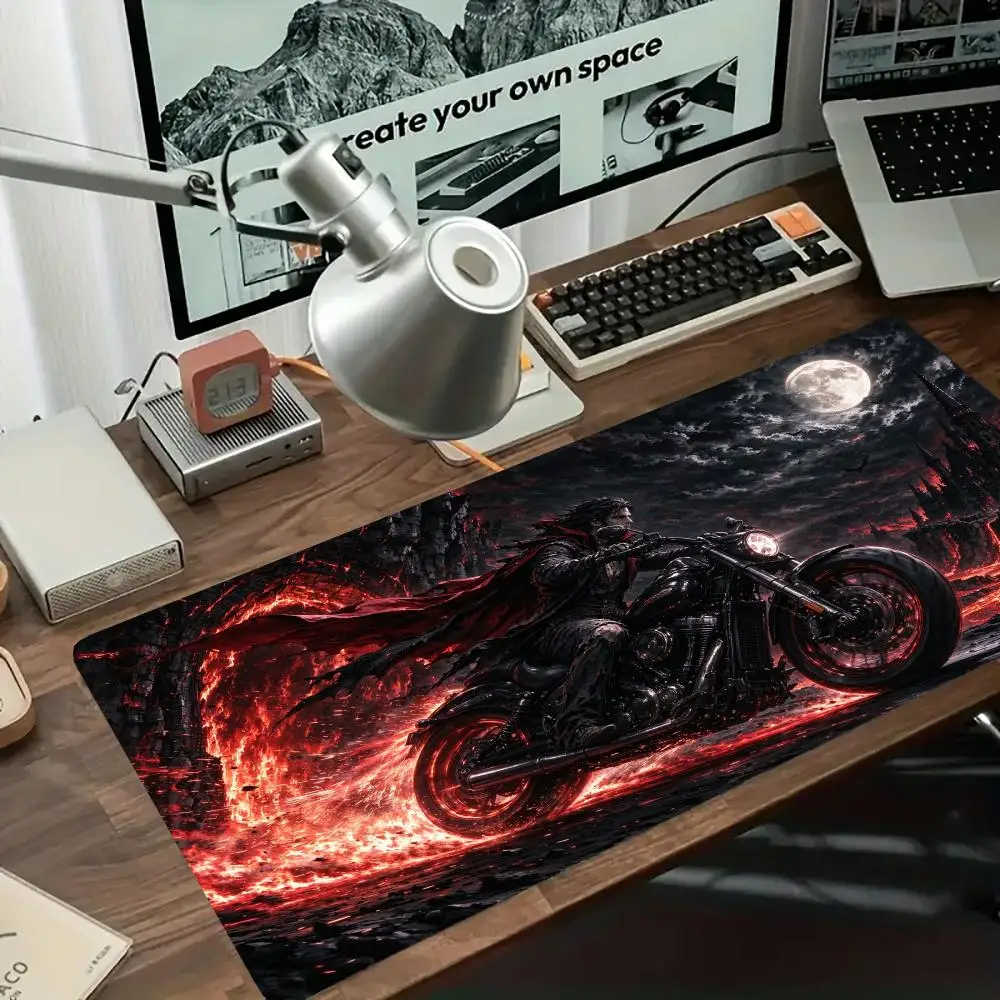 Flame Biker Knight Gaming Mouse Pad Thick Rubber Large Size Smooth Glide For Action Gaming
