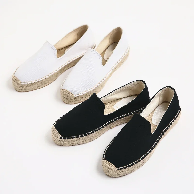 2024 Spring Summer Canvas Flat Espadrilles Women Flats Slip on Casual Beach Shoes Hand-made Hemp Sole Flat Platform Shoes