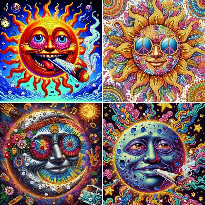 

GATYZTORY DIY Smoking Sun 5D Special Shape Diamond Art Kits for Beginners,Diamond Art Painting Kits for Home Wall Decoration Gif