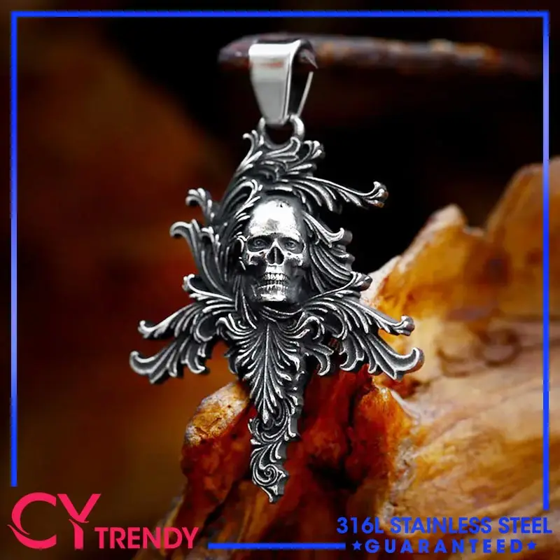 

European and American Retro Punk Style Hip-hop Stainless Steel Domineering Skull Pendant Necklace Jewelry