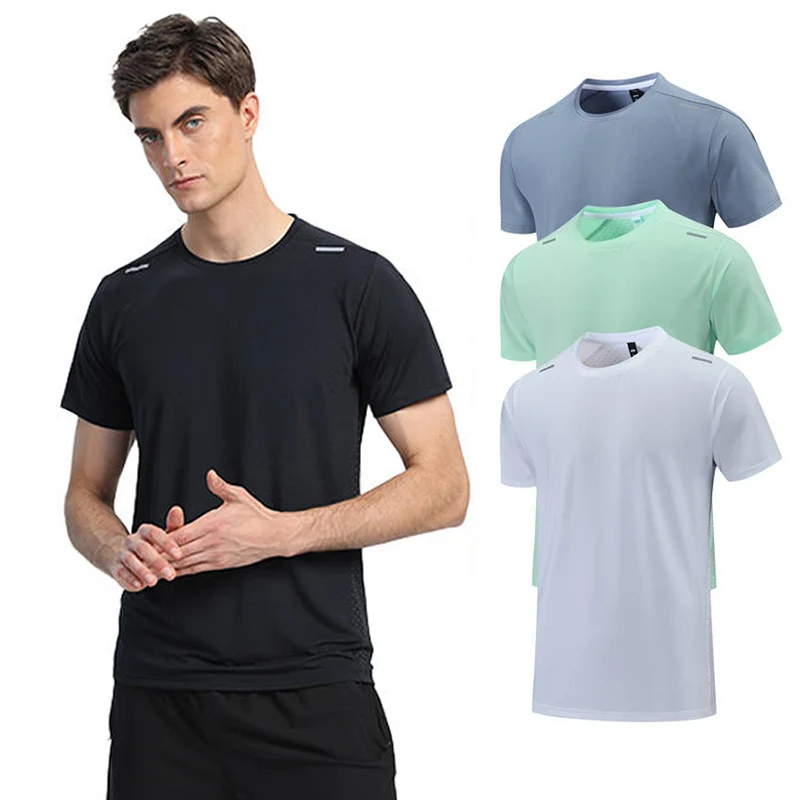 

2024 Men's Casual Summer Sleeve T-shirt O-Neck Solid Color Loose T-shirts Quick Dry Breathable Outdoor Running Overalls Male