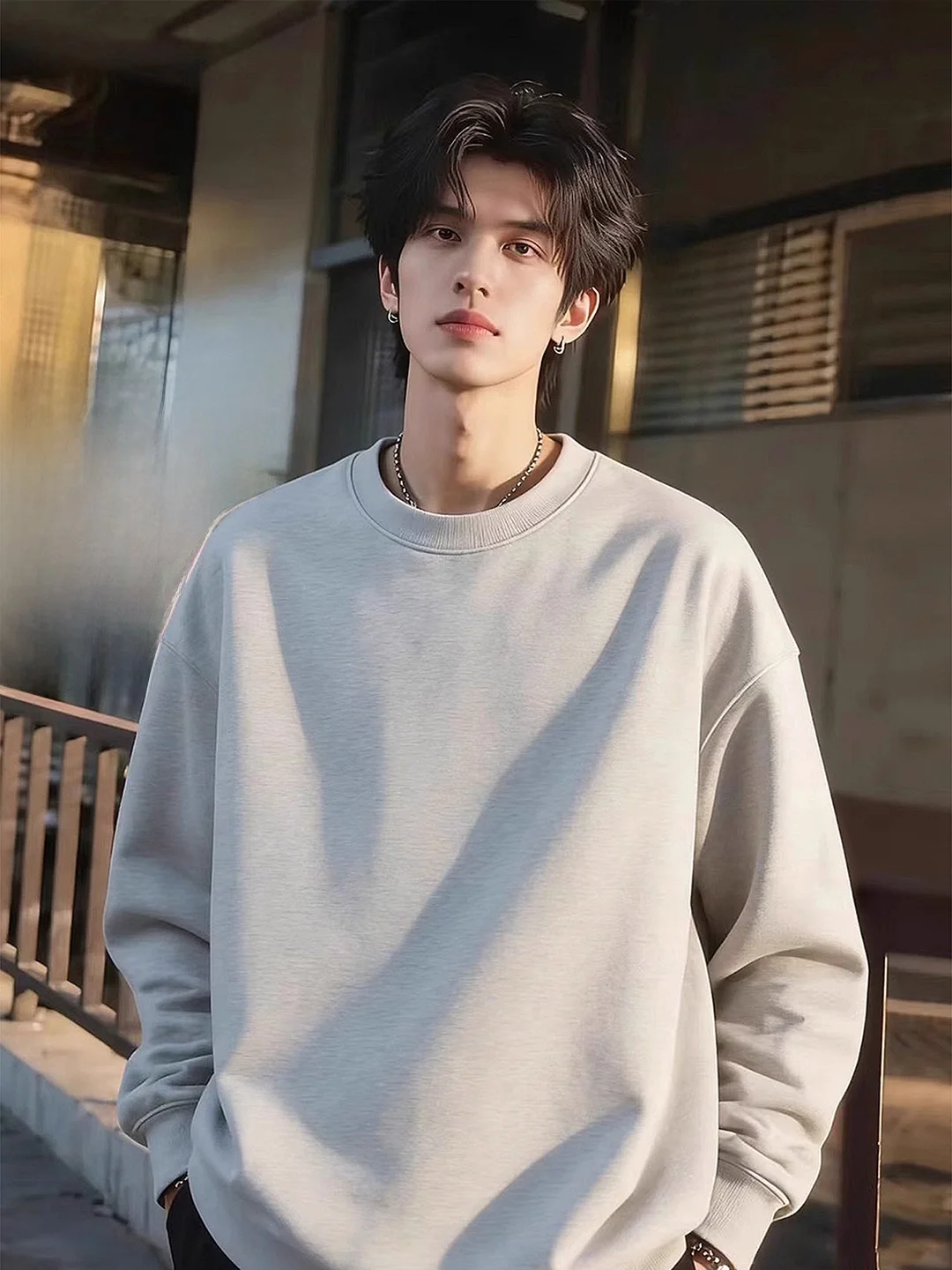 

Мужская утепленная хлопковая футболка-свитшот American Sle Fce с начесом, осенне-зимняя, длинный рукав, из островного хлопка