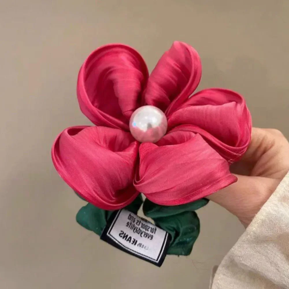 

Elegant Pearl Rhinestone Flower Hair Rope Organza Stretch Scrunchies For Women Girls Hair Accessories Headwear Ponytail Holder