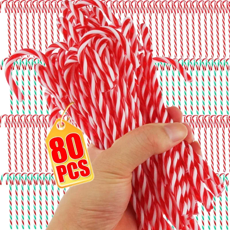 80/10pcs Christmas Candy Canes Acrylic Xmas Tree Hanging Twisted Crutch Pendant New Year Christmas Party Home Decoration