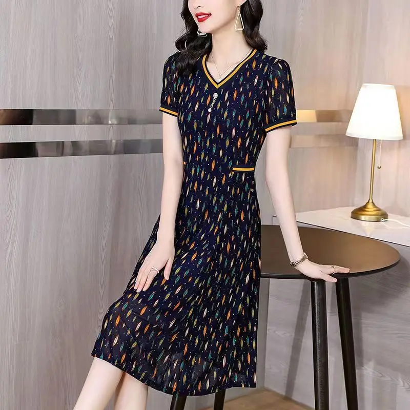 

Women Holiday Beach Short Dress V-neck dots Slim High Waist Short Sleeve Sashes Summer Mini Dresses