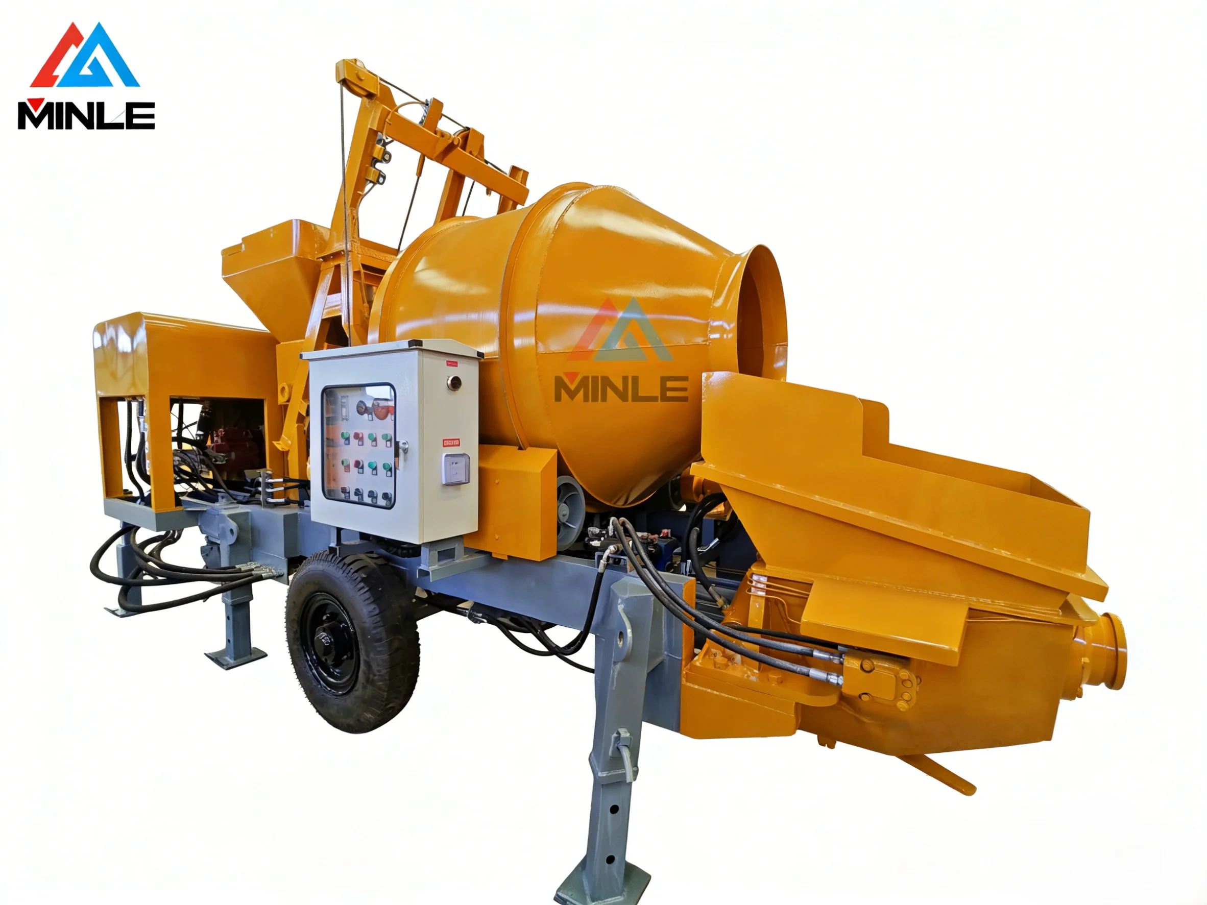 Minle Shandong Diesel Engine Pump Concrete Mixer 15M/H 350L 3000kg 5.5kw Motor 13.2KW High Efficiency Yellow 1 Year Reclaiming
