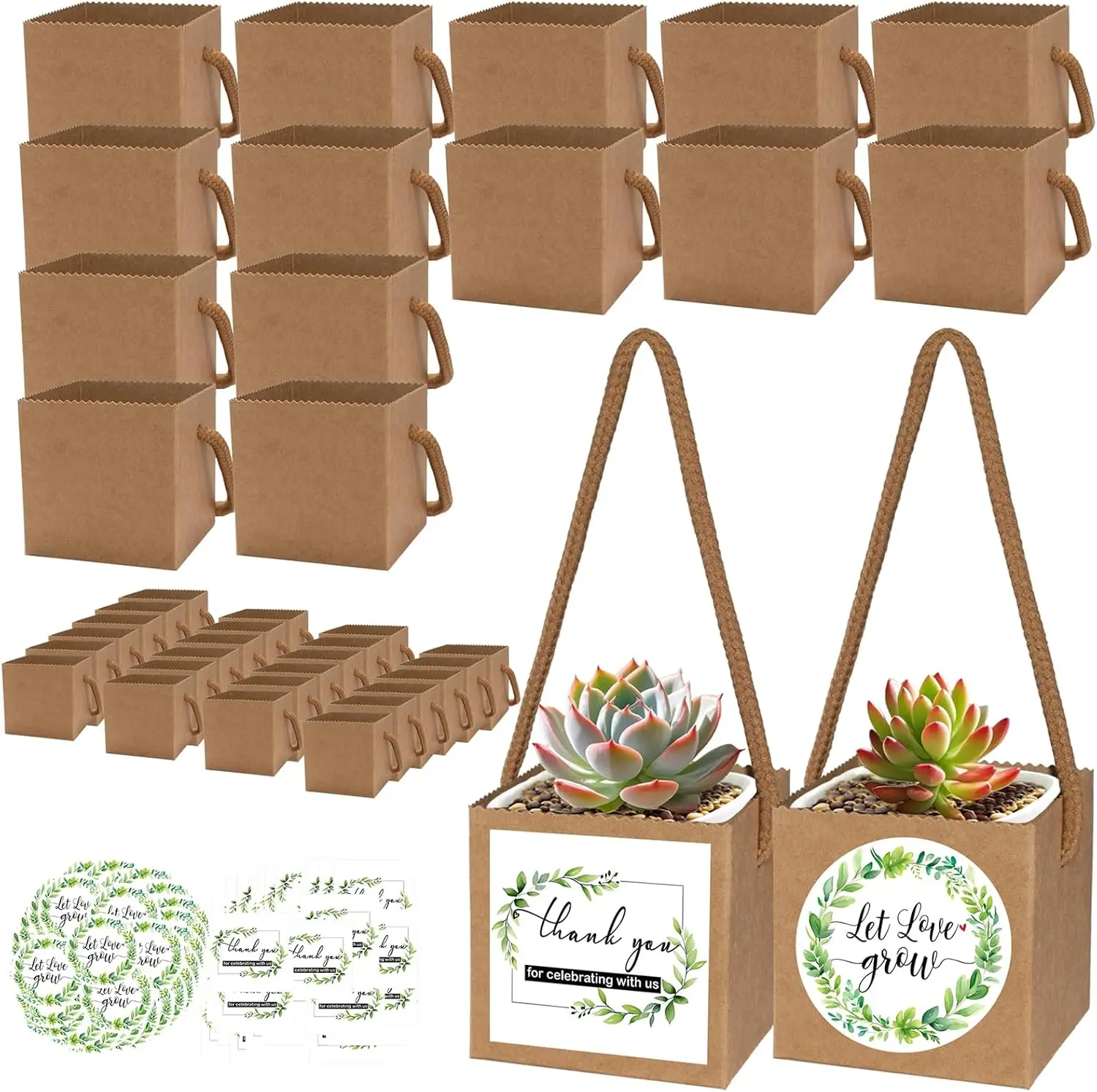 

40pcs Succulent Wrap Bags (Fits 2.5″ Pots) with 40pcs Thank You & Let Love Grow Stickers, Small Succulent Gift Box for Weddi