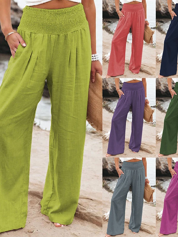 Casual Wideleg Cotton Linen Trousers Spring Summer Loose Comfortable Long Pants Street Style Asymmetric High Waist for Women