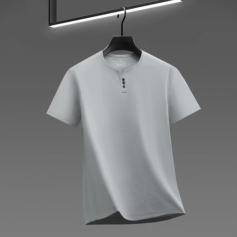 Men's Soft Fabric Henley Neck T Shirt With Three Button Detail Short Sleeve Casual And Comfortable Top image 4