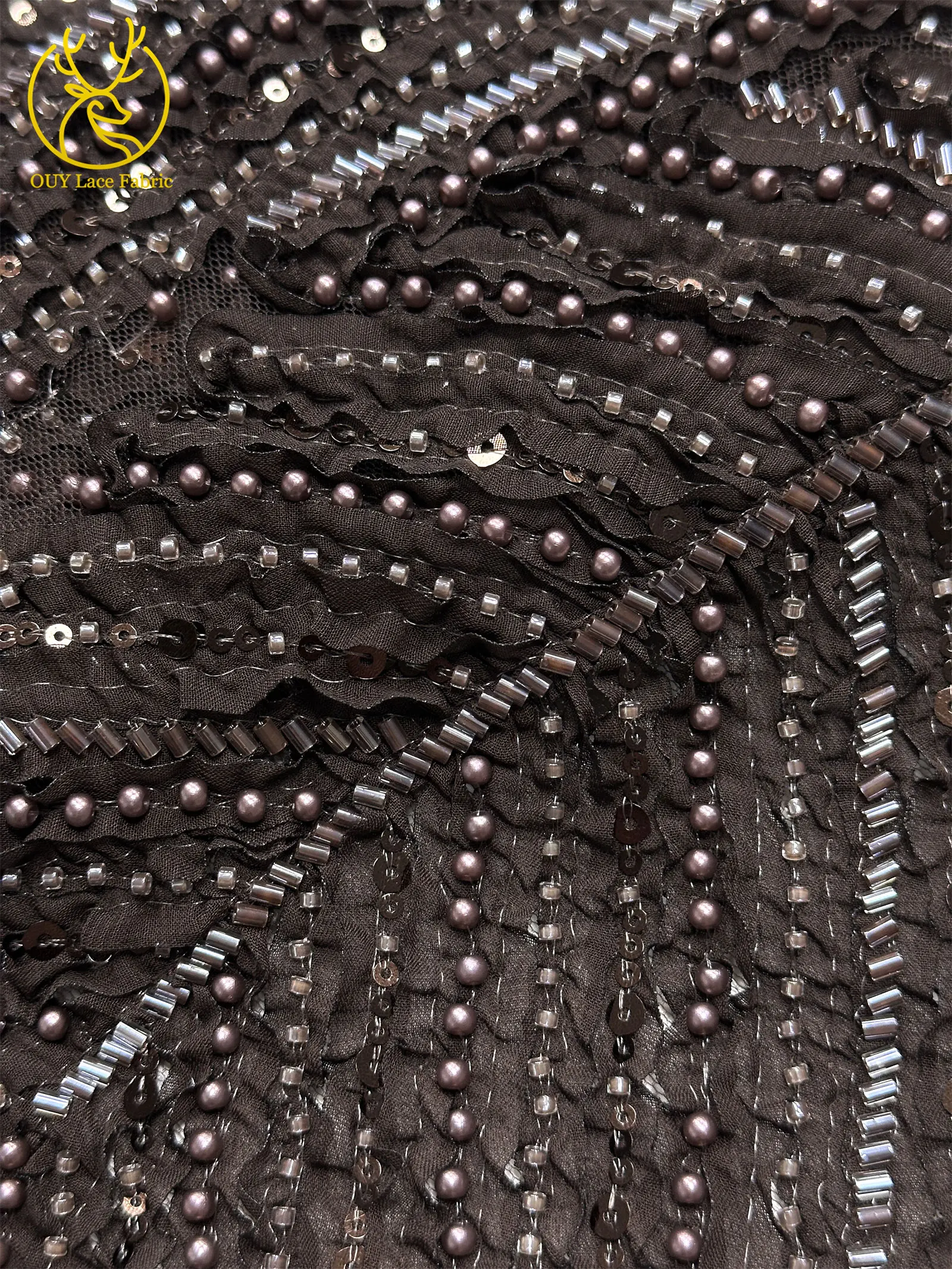 3D Mode Nigerianischer Mesh-Tüll-Spitzenstoff 2026 Französischer Handgefertigter Perlen-Pailletten-Spitzenstoff für Damen Party Hochzeitskleid Nähen – Detail 37