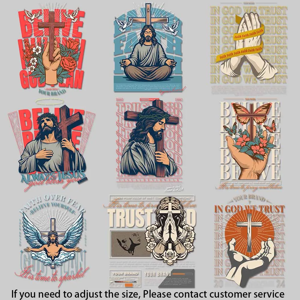 Praying hands art Church art element TransfersThermal Transfer for Clothes Durable Fabric Stickers DIY Decoration
