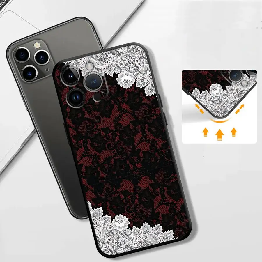 Black And Red Sexy Lace Phone Case for Apple iPhone 17 Pro Max 14 13 11 17e 15 Pro 7 8 XR XS MAX 16 12 Air Funda Phone Cover view 3