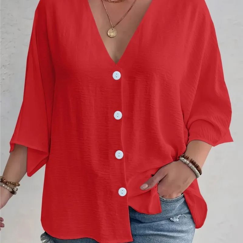 Весенние и осенние блузки 2024, новые женские повседневные однотонные кардиганы с v-образным вырезом и пуговицами из ледяной проволоки, женские рубашки с длинными рукавами, одежда