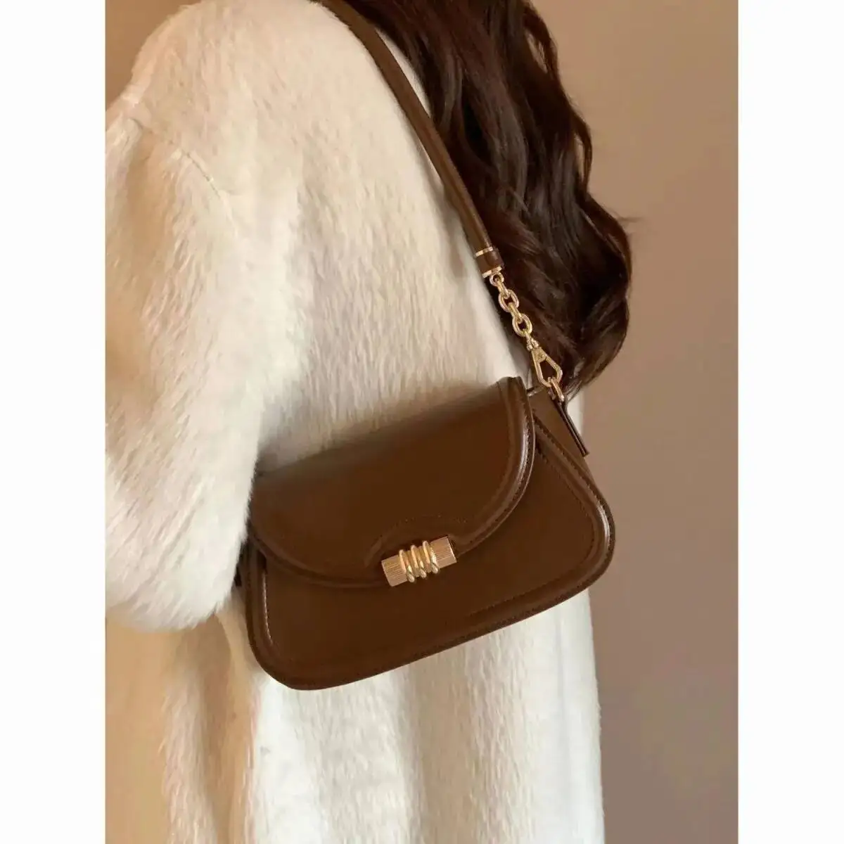 

Bloom Coffee Underarm Bag Purse Women Vintage Y2k Handbag Female Retro Leather Shoulder Bags Bolsos De Mujer