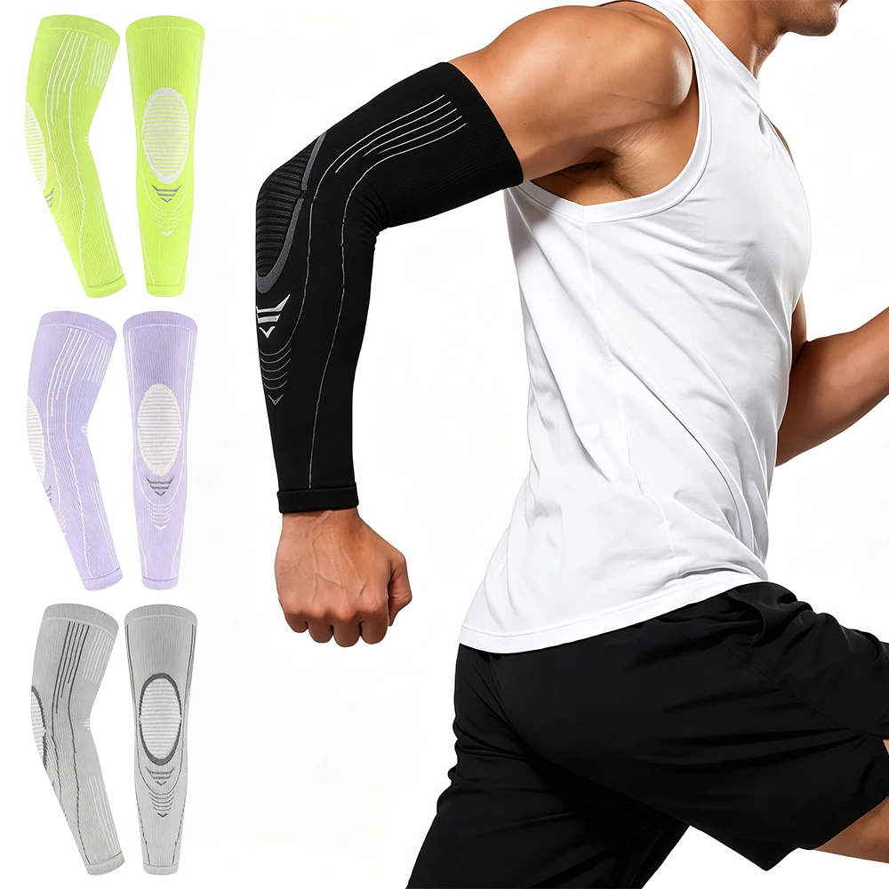 1-2Pcs Full-Length Arm Compression Sleeves, Elbow Brace Support for Men Women Sports Basketball Football Cycling Running Tennis