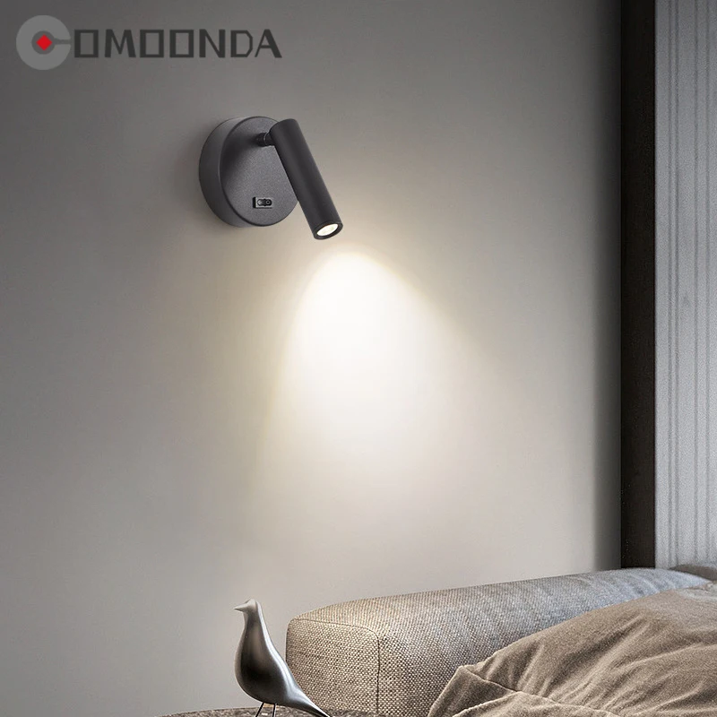 

Modern Nordic Hotel Wall Lamp Iron Material Frosted Matte Sconce LED Spot Light Bedroom Decor Rotatable Wall Lustres With Switch