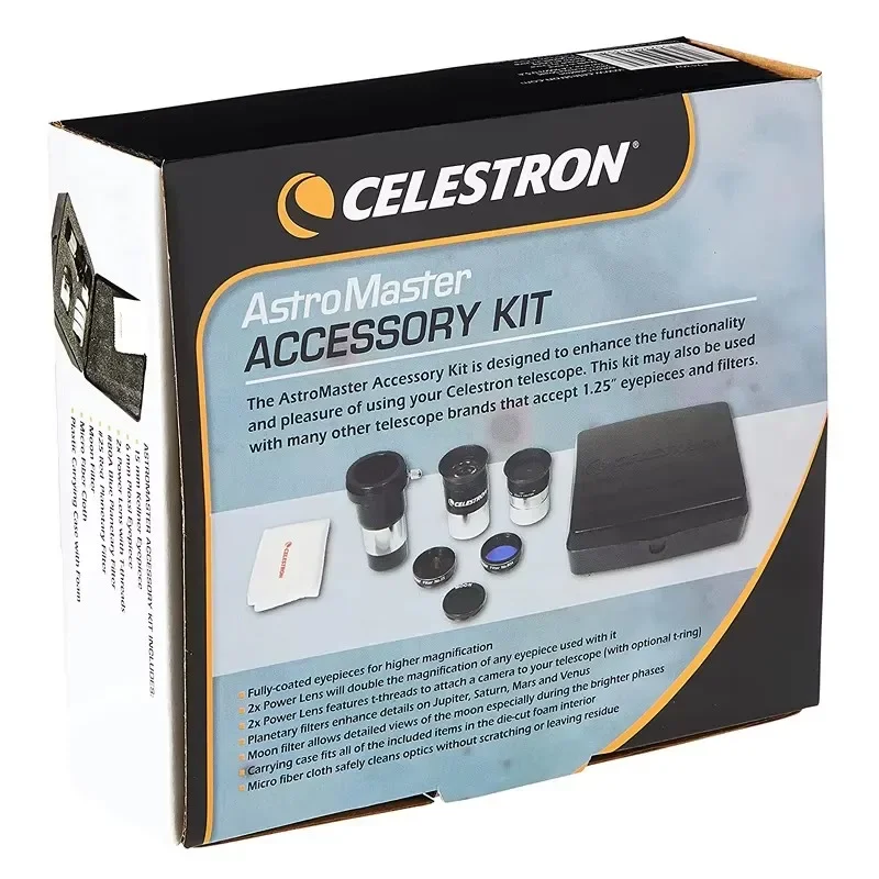 Kit di accessori per telescopio Celestron da 8 pezzi – Oculari, 2 lenti di Barlow, filtri colorati, filtro lunare e robusto custodia per il trasporto