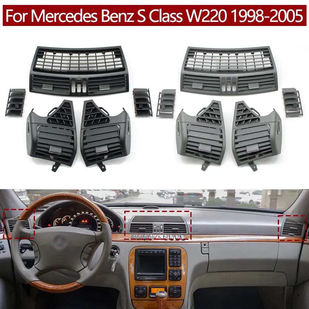 

W220 Автомобильная передняя приборная панель, кондиционер, левый и правый Centarl, вентиляционная решетка переменного тока, выходная панель, крышка для Benz S Class S300 S350 S500