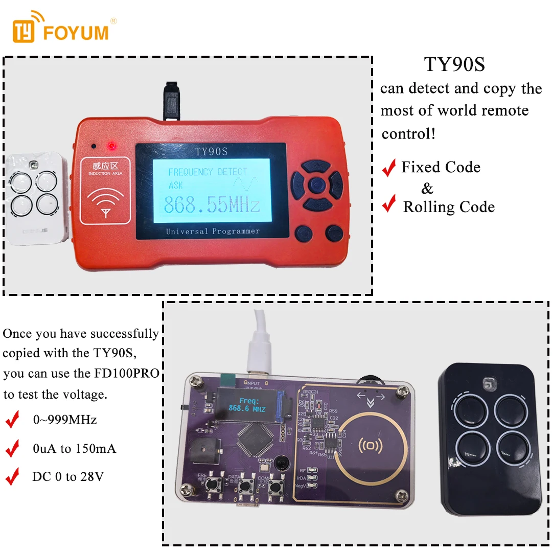0-999MHz Universal Remote Control Frequency Tester,TY90S Remote Copy Master Universal Remote Control Combination Set