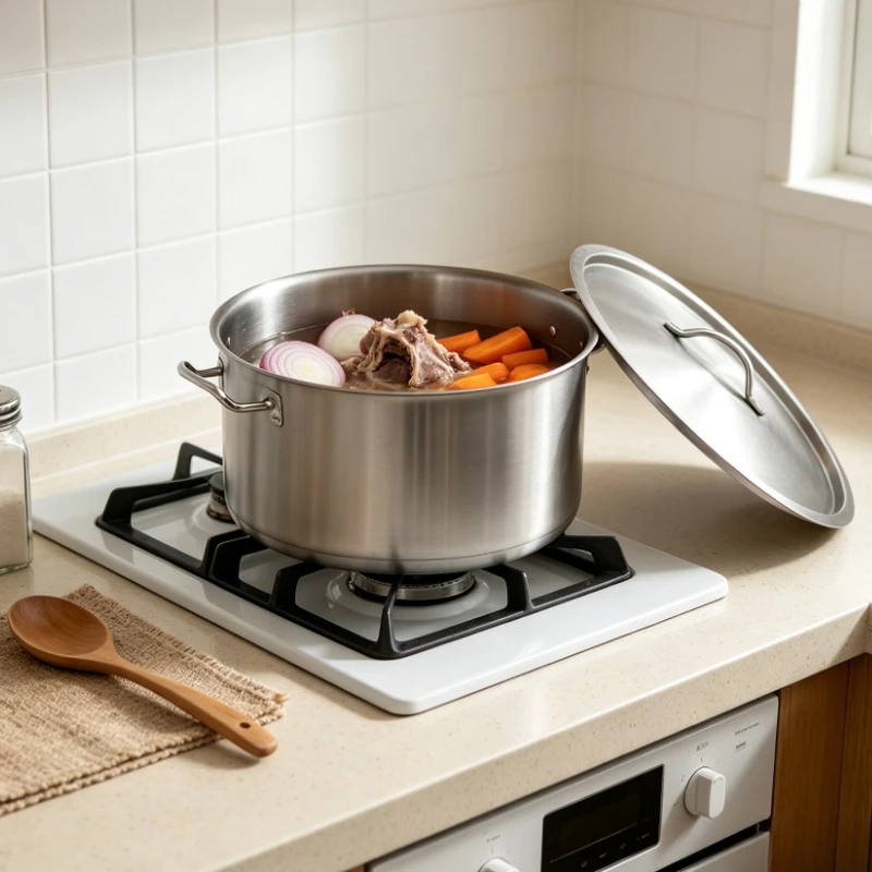 Grande marmite en acier inoxydable de 58 L avec dimensions de 50×30 cm, construction en métal épaissi antirouille pour usage commercial et domestique. Casserole de grande capacité idéale pour la préparation de soupes, bouillons et ragoûts, chauffe uniformément, robuste et facile à nettoyer pour la cuisine quotidienne.