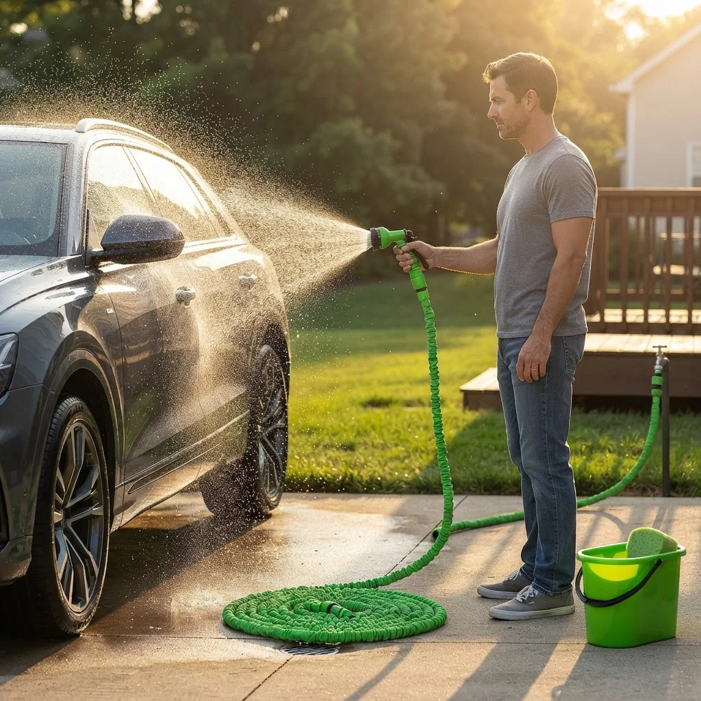 8-Mode Expandable Garden Hose Flexible Retractable Water Pipe with Spray Nozzle for Car Wash, Garden Watering & Home Cleaning