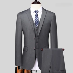 S-6XL Balck Gray (Blazer+ Vest+ Pants ) Men Business Formal Suit Slim Fit Gray Black Navy Blue 3-piece Suit Groom Wedding